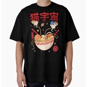 Threadless Neko Space Ramen Cat Astronaut Mens Black Graphic T-Shirt‎ Medium